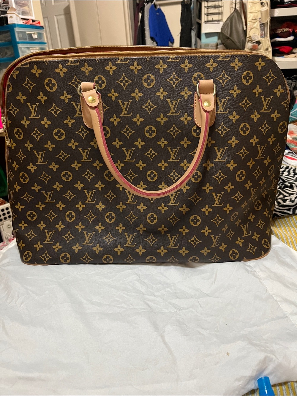 Louis Vuitton Monogram Canvas Tote with Pink-Trim Handles fashion